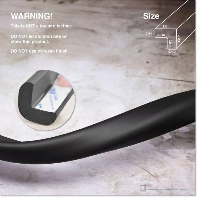 Alt view image 6 of 7 - HeftyFit Edge Protector for Baby Proofing (6ft Large Edge Only), Heavy-Duty Soft Rubber Foam Furniture Edge Bumper Guards, Desk Edge Cushion, Wall Corner Covers, 3M Adhesive, Onyx Black