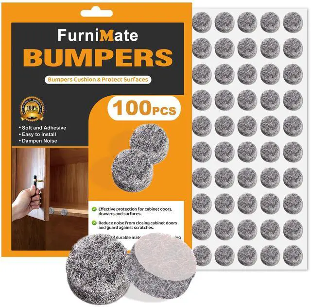 Main image of Felt Cabinet Door Bumpers-Small Felt Pads for Cabinet Doors, 3/8" Diameter 100PCS, 3mm Thick Self Adhesive Gray