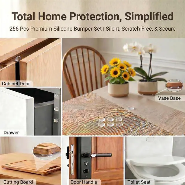 Alt view image 3 of 7 - 256Pcs Clear Silicone Cabinet Door Bumper, 1/2 Inch Adhesive