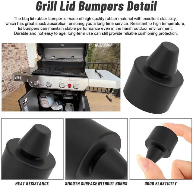 Alt view image 5 of 7 - 66061 Grill Lid Rubber Bumpers for Weber Genesis Spirit Traveler, Silicone Bumper Pads for Grills Lid, Push-in BBQ Grill Bumper Feet Replacement - 8 Pack