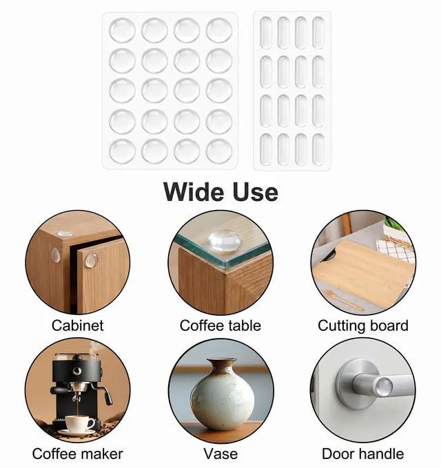Alt view image 4 of 7 - 36 Pcs Glass Table Top Anti Slip Pads, Glass Table Top Bumpers Dual Size, Anti-Slip White Silicone Shock Absorbing Pads for Glass Tops, Wood Ceramic Plastic Furniture