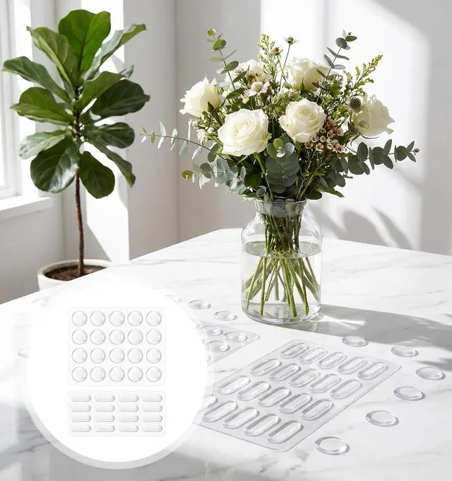 Alt view image 6 of 7 - 36 Pcs Glass Table Top Anti Slip Pads, Glass Table Top Bumpers Dual Size, Anti-Slip White Silicone Shock Absorbing Pads for Glass Tops, Wood Ceramic Plastic Furniture