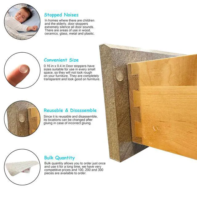 Alt view image 3 of 6 - 0.16 in x 0.4 in (4x10 mm) Cabinet Doors and Drawers Bumper, Clear Adhesive Noise Reducing Silicone Rubber Pads, Wall Protection, Door Stop, Noise Dampening Buffer Pads (100)