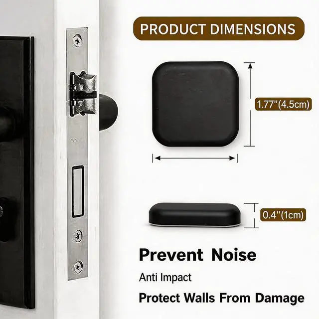Alt view image 2 of 6 - Door Knob Wall Protectors - Square Silicone Door Stoppers for Wall & Furniture, Adhesive Quiet Shock-Absorbent Guard Bumpers, Thick Door Handle Stopper (6Pack, Black)