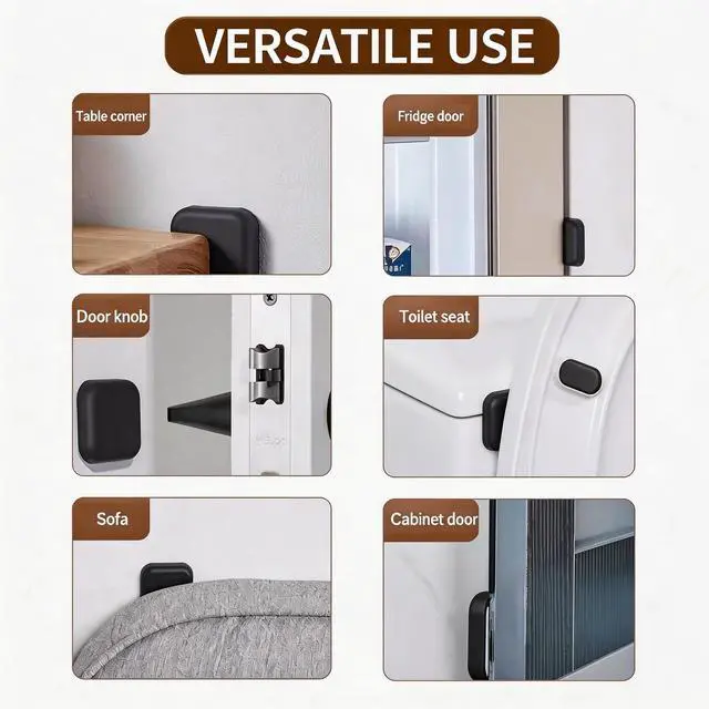 Alt view image 3 of 6 - Door Knob Wall Protectors - Square Silicone Door Stoppers for Wall & Furniture, Adhesive Quiet Shock-Absorbent Guard Bumpers, Thick Door Handle Stopper (6Pack, Black)