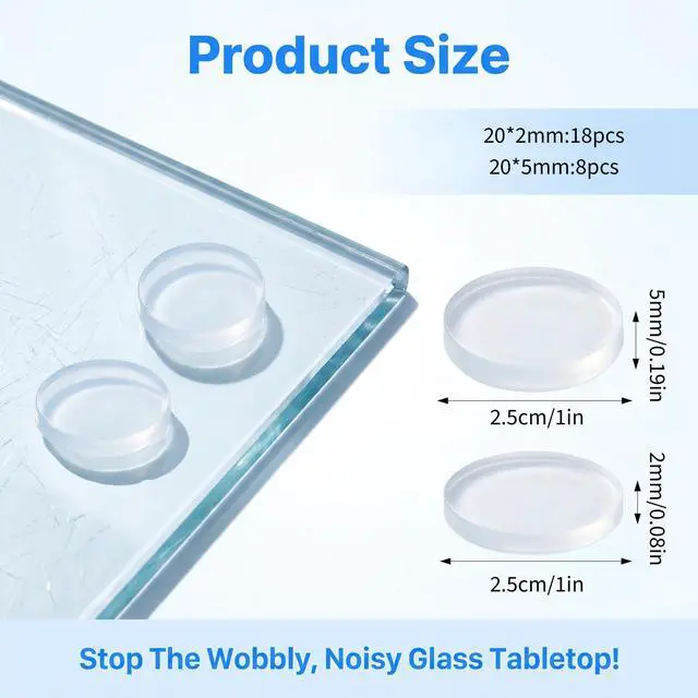 Alt view image 2 of 7 - 26Pcs Clear Glass Table Top Anti Slip Pads 3/4" Rubber Bumpers Grippers 20mm*2mm/5mm Cabinet Door Bumpers Small Rubber Feet for Cutting Board Self Adhesive Round Table Protectors for Under Glass Top