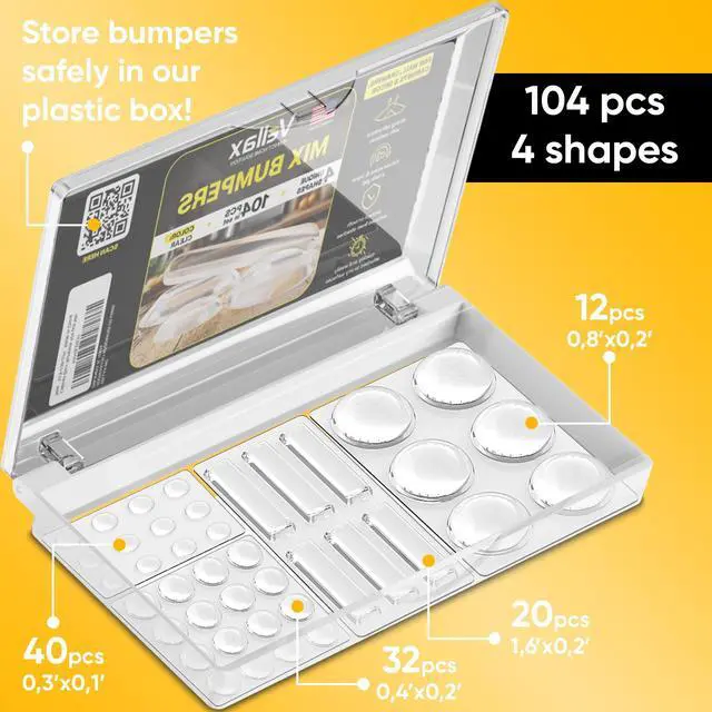 Alt view image 2 of 7 - 104 Clear Cabinet Bumper Pads Self-Adhesive Silicone Buffer Set with 4 Shapes for Doors, Drawers & Furniture Sound Dampening & Surface Protection