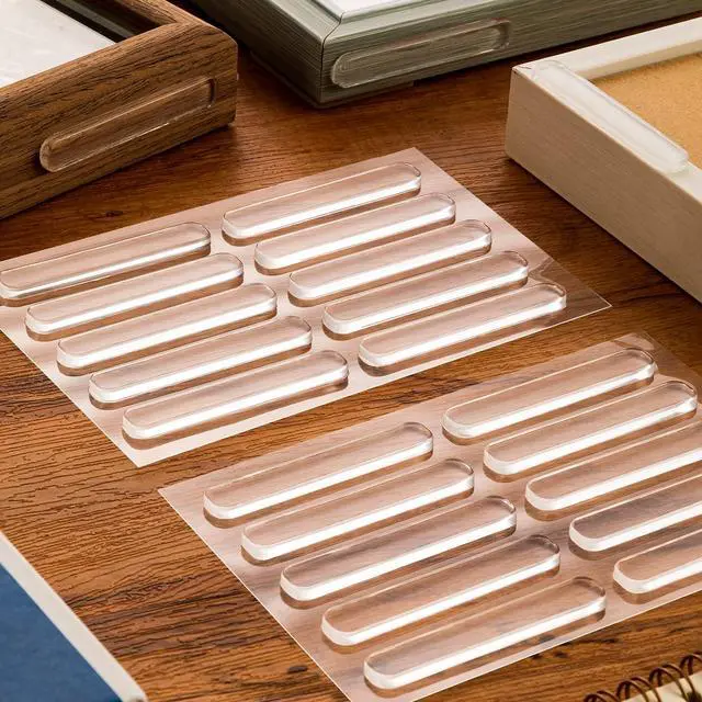 Alt view image 4 of 7 - Cabinet Door Bumpers, 40 pcs Cabinet Bumper Clear Self Adhesive, Rubber Bumpers Stripes, Clear Bumper for Cabinets Pads for Sound Dampening Buffer Pads2.75 * 0.4in