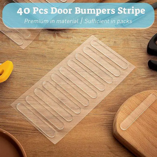 Alt view image 6 of 7 - Cabinet Door Bumpers, 40 pcs Cabinet Bumper Clear Self Adhesive, Rubber Bumpers Stripes, Clear Bumper for Cabinets Pads for Sound Dampening Buffer Pads2.75 * 0.4in