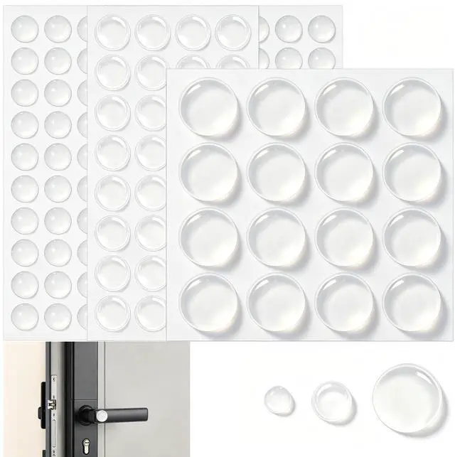 Main image of Clear Cabinet Door Bumpers - 148pcs 3 Shapes - Invisible Silicone Rubber Cabinet Bumper Dots - Self-Adhesive Soft Close Pads No Slam Noise Reduction for Cabinets, Drawers, Furniture & Picture Frames