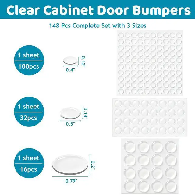 Alt view image 4 of 7 - Clear Cabinet Door Bumpers - 148pcs 3 Shapes - Invisible Silicone Rubber Cabinet Bumper Dots - Self-Adhesive Soft Close Pads No Slam Noise Reduction for Cabinets, Drawers, Furniture & Picture Frames