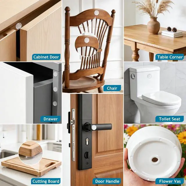 Alt view image 5 of 7 - Clear Cabinet Door Bumpers - 148pcs 3 Shapes - Invisible Silicone Rubber Cabinet Bumper Dots - Self-Adhesive Soft Close Pads No Slam Noise Reduction for Cabinets, Drawers, Furniture & Picture Frames