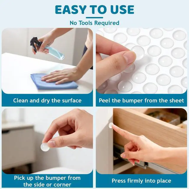 Alt view image 7 of 7 - Clear Cabinet Door Bumpers - 148pcs 3 Shapes - Invisible Silicone Rubber Cabinet Bumper Dots - Self-Adhesive Soft Close Pads No Slam Noise Reduction for Cabinets, Drawers, Furniture & Picture Frames