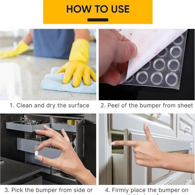 Alt view image 4 of 7 - 128 Clear Cabinet Bumper Pads Self-Adhesive Silicone Set with 5 Unique Shapes for Doors, Drawers & Furniture Premium Sound Dampening Pads for Surface Protection