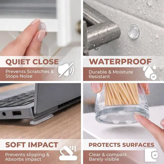 Alt view image 4 of 7 - Clear Cabinet Door Bumpers, 106 Pack, 4 Shapes, Self-Adhesive Silicone Pads, Sound-Dampening Protectors for Cabinets, Drawers, Furniture, Walls, and Door Handles