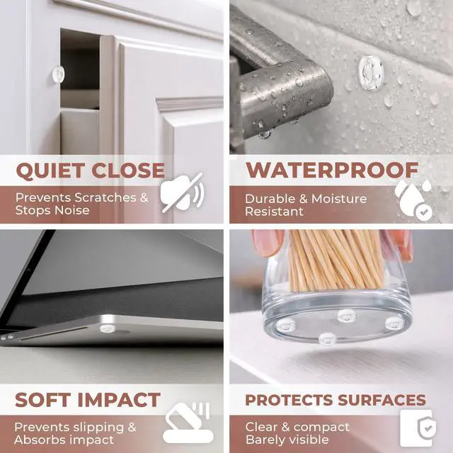 Alt view image 5 of 7 - Jelly Button Clear Cabinet Door Bumpers, 128 Pack, 0.5 Inch Self-Adhesive Rubber Pads, Sound-Dampening Stoppers for Cabinets, Drawers, Furniture & Walls