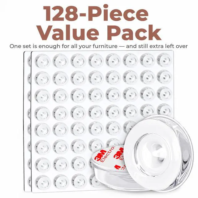 Alt view image 7 of 7 - Jelly Button Clear Cabinet Door Bumpers, 128 Pack, 0.5 Inch Self-Adhesive Rubber Pads, Sound-Dampening Stoppers for Cabinets, Drawers, Furniture & Walls