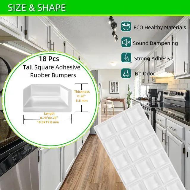 Alt view image 2 of 7 - Self Adhesive Rubber Feet Door Bumpers Large - Stick on Pads for Electronics, Speakers, Furniture, Appliances, Audio Equipment, Laptop - Clear Tall Square (18pcs)