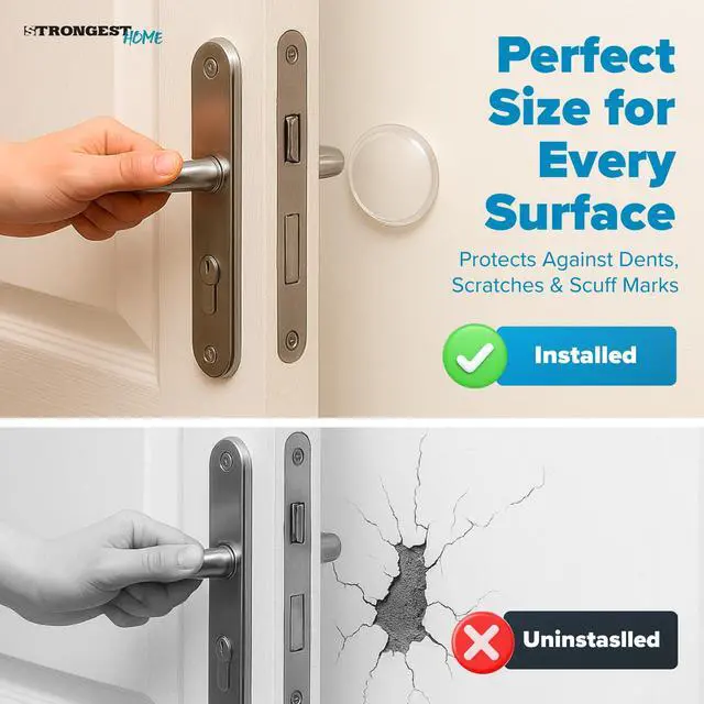 Alt view image 4 of 7 - Door Stoppers (Medium) 2" - Door Stop for Wall with Strong Back Adhesive - Quiet and Shock Absorbent Silicone Wall Protectors from Door Knobs - Protects Every Surface - (Clear | 6 PCS)
