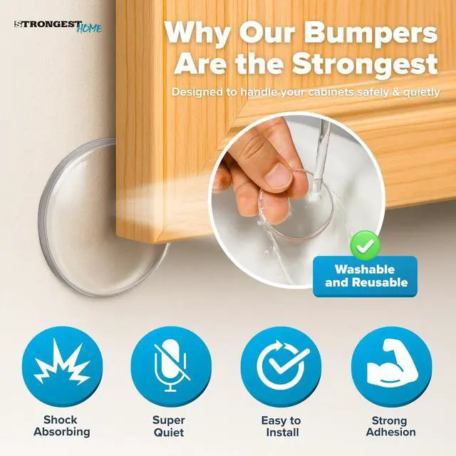 Alt view image 6 of 7 - Door Stoppers (Medium) 2" - Door Stop for Wall with Strong Back Adhesive - Quiet and Shock Absorbent Silicone Wall Protectors from Door Knobs - Protects Every Surface - (Clear | 6 PCS)