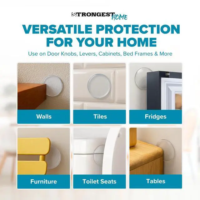Alt view image 7 of 7 - Door Stoppers (Medium) 2" - Door Stop for Wall with Strong Back Adhesive - Quiet and Shock Absorbent Silicone Wall Protectors from Door Knobs - Protects Every Surface - (Clear | 6 PCS)