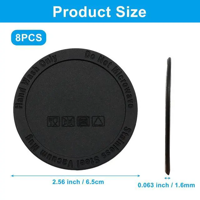 Alt view image 5 of 5 - 8 Packs 65mm(2.56 Inch) Tumbler Bottom Protector, Non-Slip Rubber Pads for Skinny Tumblers, Thermal Bottles & Mason Jars, Silicone Adhesive Bumpers for Desk Protection (Black)