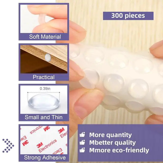 Alt view image 3 of 6 - 300Pcs Cabinet Door Bumpers 10x3mm Rubber Feet, Self Adhesive Clear Cabinet Bumper Pads for Drawers, Cupboards, Furniture, Picture Frames