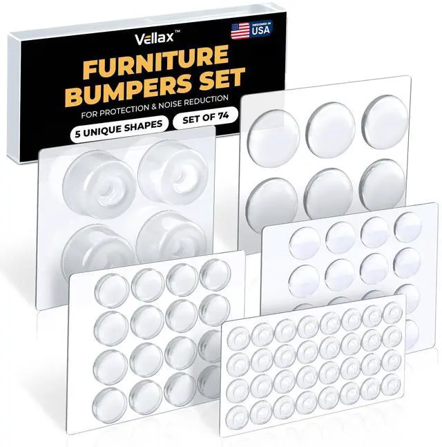 Main image of 74 Clear Silicone Bumpers & Wall Protectors 5Shape SelfAdhesive Pads for Cabinets, Doors, Drawers & Furniture Noise Dampening & Surface Protection by