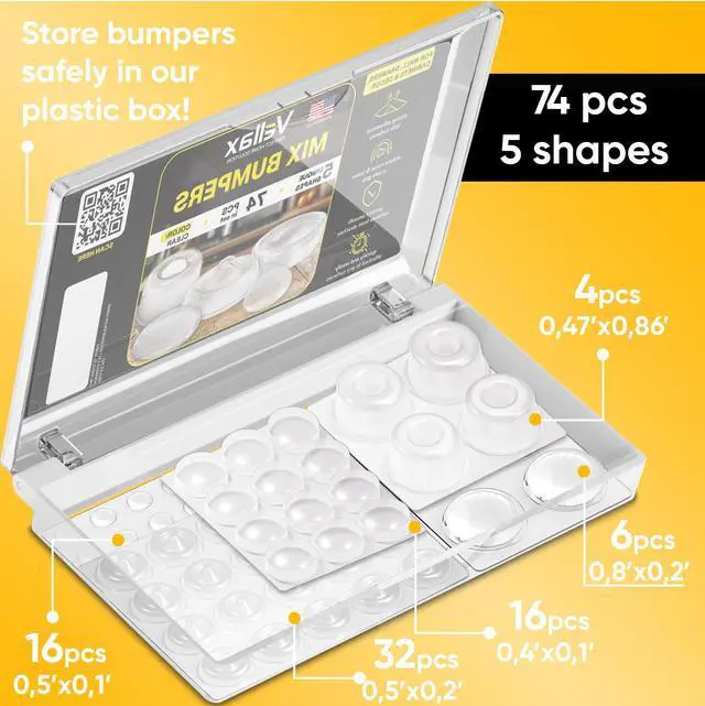 Alt view image 2 of 7 - 74 Clear Silicone Bumpers & Wall Protectors 5Shape SelfAdhesive Pads for Cabinets, Doors, Drawers & Furniture Noise Dampening & Surface Protection by