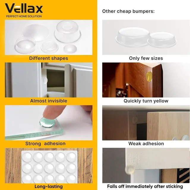 Alt view image 6 of 7 - 74 Clear Silicone Bumpers & Wall Protectors 5Shape SelfAdhesive Pads for Cabinets, Doors, Drawers & Furniture Noise Dampening & Surface Protection by