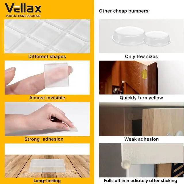 Alt view image 4 of 7 - 20 Clear Silicone Bumper Blocks 1" x 1" Anti-Slip Pads for Cabinets, Glass Table Tops, and Chairs Wall Protector & Soft-Close Noise Dampening Pads by