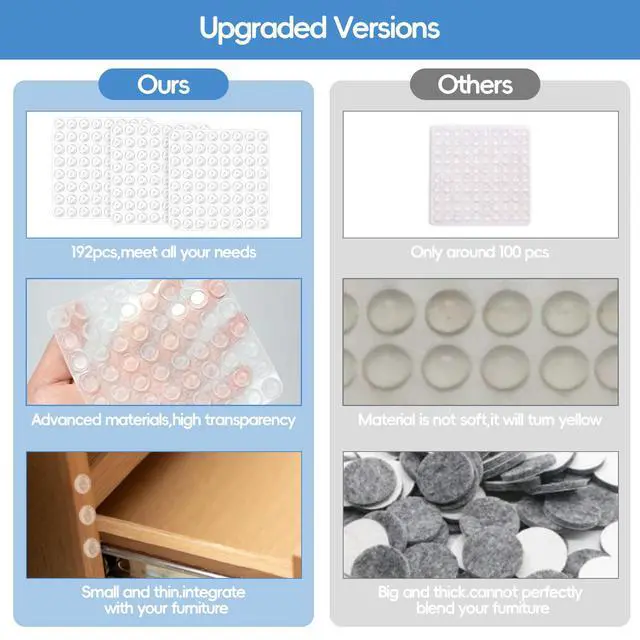 Alt view image 3 of 7 - Silicone Cabinet Door Bumpers Round 192pcs Clear Rubber Bumpers Self Adhesive Furniture Pads,Clear Adhesive Bumper Pads Surface Protection for Wall, Drawers, Picture Frames, Cupboard Door Bumpers