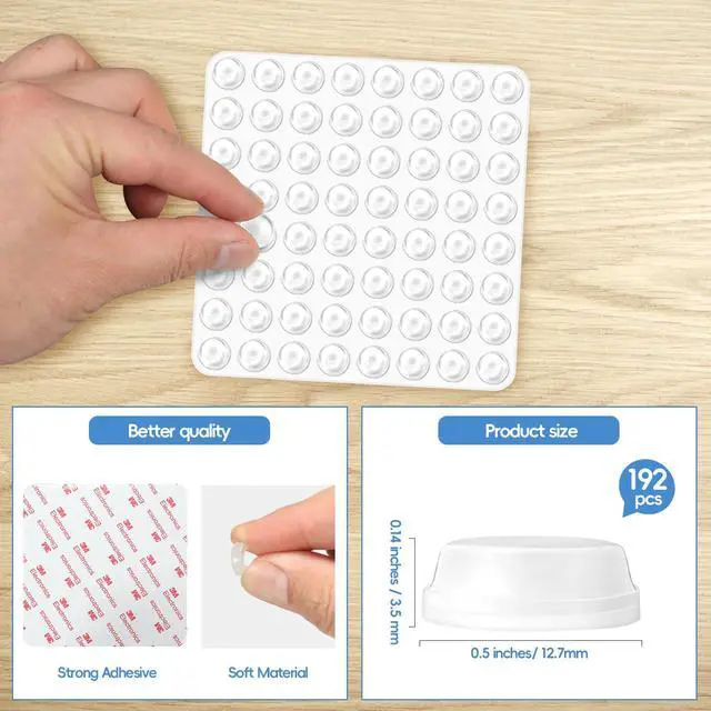Alt view image 2 of 7 - Silicone Cabinet Door Bumpers Round 192pcs Clear Rubber Bumpers Self Adhesive Furniture Pads,Clear Adhesive Bumper Pads Surface Protection for Wall, Drawers, Picture Frames, Cupboard Door Bumpers