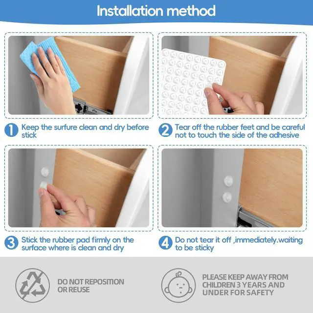 Alt view image 5 of 7 - Silicone Cabinet Door Bumpers Round 192pcs Clear Rubber Bumpers Self Adhesive Furniture Pads,Clear Adhesive Bumper Pads Surface Protection for Wall, Drawers, Picture Frames, Cupboard Door Bumpers