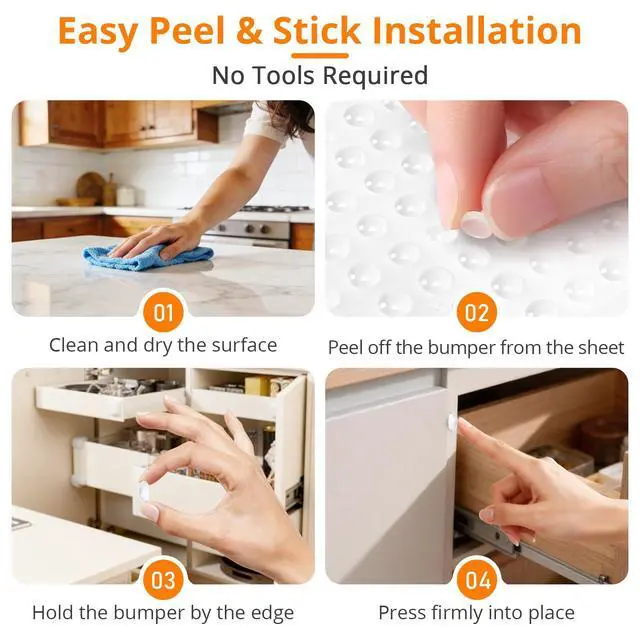 Alt view image 4 of 6 - 200 PCS Clear Cabinet Door Bumpers 1/4 Inch (6mm x 2mm) Silicone Door Stoppers for Cabinets and Drawers