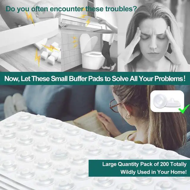 Alt view image 4 of 7 - Cabinet Door Bumpers Pack of 200 Self Adhesive Bumpers Pads, Sound Dampening Circular Dots Cupboard Bumpers Clear, Soft Rubber for Drawers, Table Tops, Laptop