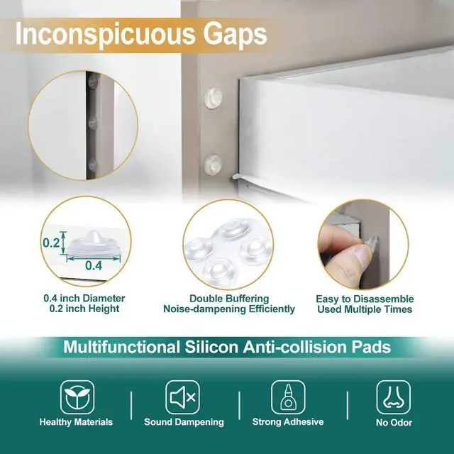 Alt view image 3 of 7 - Cabinet Door Bumpers Pack of 200 Self Adhesive Bumpers Pads, Sound Dampening Circular Dots Cupboard Bumpers Clear, Soft Rubber for Drawers, Table Tops, Laptop