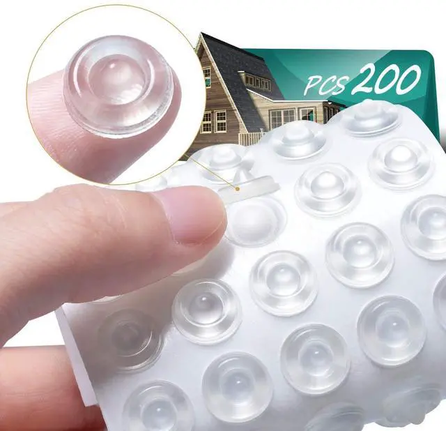 Main image of Cabinet Door Bumpers Pack of 200 Self Adhesive Bumpers Pads, Sound Dampening Circular Dots Cupboard Bumpers Clear, Soft Rubber for Drawers, Table Tops, Laptop