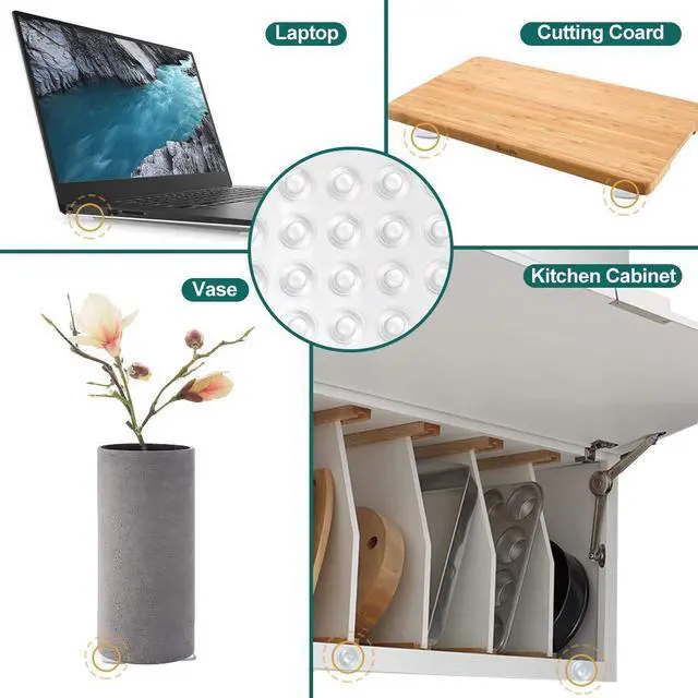Alt view image 6 of 7 - Cabinet Door Bumpers Pack of 200 Self Adhesive Bumpers Pads, Sound Dampening Circular Dots Cupboard Bumpers Clear, Soft Rubber for Drawers, Table Tops, Laptop
