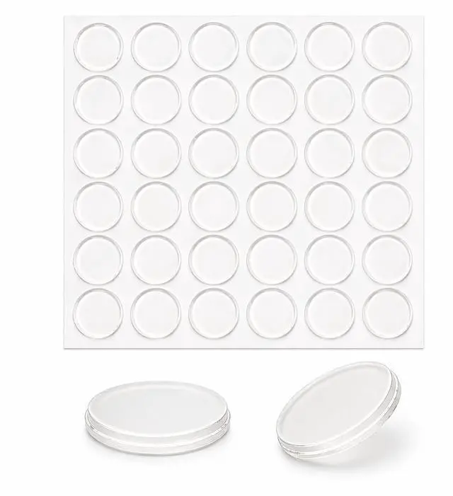 Main image of Glass Table Top Anti-Slip Pads, 36 Pack, 0.8 in (20 mm) Clear Silicone Adhesive Bumpers, 0.08 in (2 mm) Thick Non-Slip Grippers for Glass Tables, Desks, Cutting Boards and Cabinets