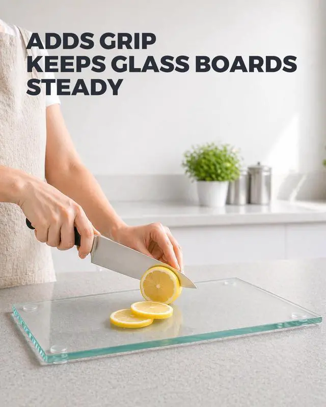 Alt view image 4 of 6 - Glass Table Top Anti-Slip Pads, 36 Pack, 0.8 in (20 mm) Clear Silicone Adhesive Bumpers, 0.08 in (2 mm) Thick Non-Slip Grippers for Glass Tables, Desks, Cutting Boards and Cabinets