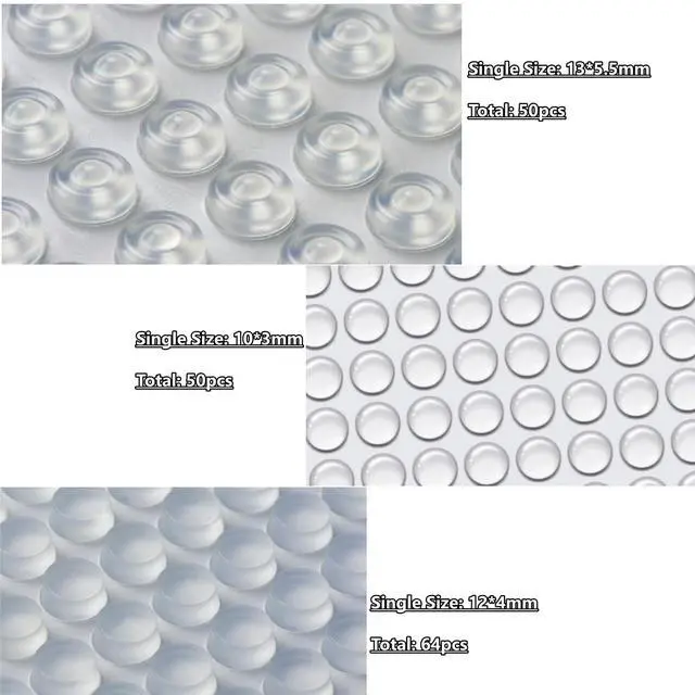 Alt view image 2 of 7 - 164 PCS Silicone Cabinet Bumpers, 3 Shapes 1/2 inch Clear Self-Adhesive Soft Bumper Dots for Kitchen Doors, Drawers, Cutting Boards, Picture Frames - No Slam, Noise Reduction