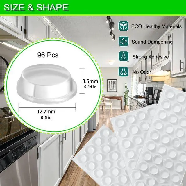 Alt view image 2 of 7 - Cabinet Bumpers Soft Self-Adhesive Clear Rubber Bumper- Cabinet Door pumpers dots Clear Cabinet stoppers Furniture Noise Reducing Silicone Rubber Bumper Extremely Durable(96Pcs)