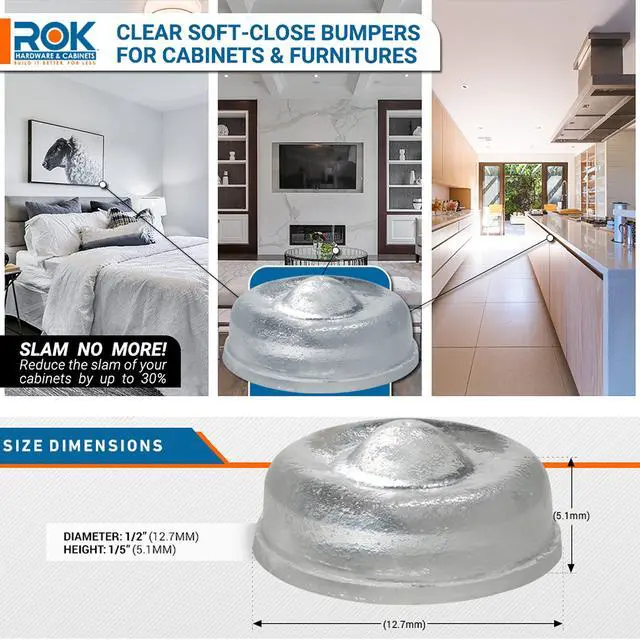 Alt view image 3 of 7 - 100 Pack SoftClose Door & Drawer Cabinet Furniture Bumpers 1/2" (12.7mm) Diameter, Clear Self Adhesive Pads, SCB01-100