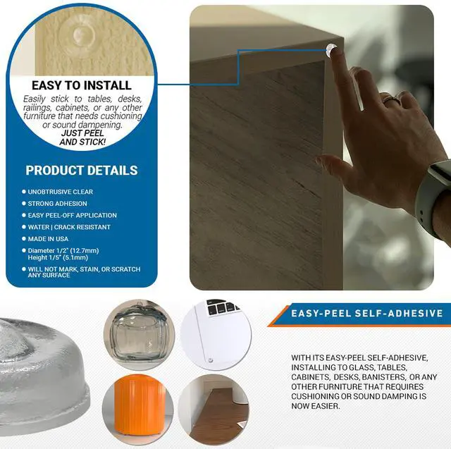 Alt view image 2 of 7 - 100 Pack SoftClose Door & Drawer Cabinet Furniture Bumpers 1/2" (12.7mm) Diameter, Clear Self Adhesive Pads, SCB01-100