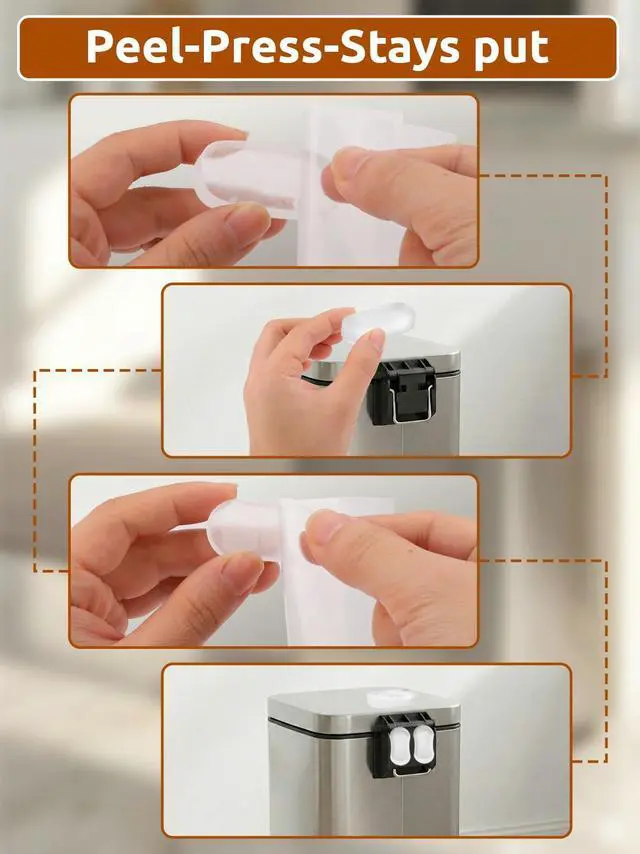 Alt view image 3 of 7 - Trash Can Wall Protector, Clear Peel and Stick Bumpers, 6 Pack, 2 Sizes, lid and Body Cushion, no-Drill Install, Removable on Most Smooth Surfaces