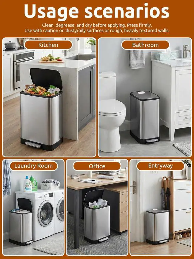 Alt view image 4 of 7 - Trash Can Wall Protector, Clear Peel and Stick Bumpers, 6 Pack, 2 Sizes, lid and Body Cushion, no-Drill Install, Removable on Most Smooth Surfaces