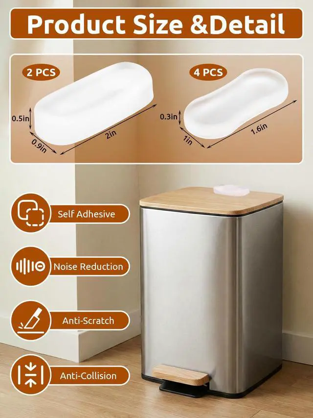 Alt view image 5 of 7 - Trash Can Wall Protector, Clear Peel and Stick Bumpers, 6 Pack, 2 Sizes, lid and Body Cushion, no-Drill Install, Removable on Most Smooth Surfaces