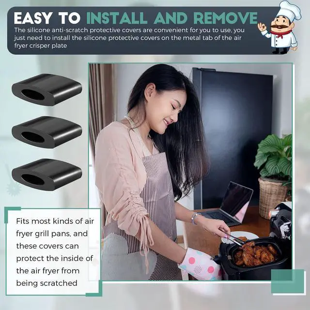 Alt view image 5 of 6 - 16 Pieces Air Fryer Rubber Bumpers Black Air Fryer Replacement Parts Non Scratch Protective Covers for Grill Pan, 0.6 x 0.44 x 0.18 Inch