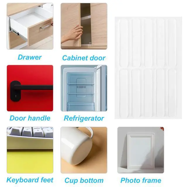 Alt view image 7 of 7 - 40pcs Clear Silicone Furniture Bumpers, Self-Adhesive Strip Cabinet Door Bumpers Stoppers Wall Protector Anti Collision Pads Rubber Feet for Doors Drawers Corner Cupboard Shelves Table (Transparent)
